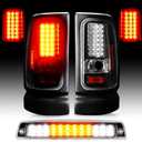 LED Tail Lights Assembly + 3rd Third Brake Cargo Lamp Fit for 1994-2001 Dodge Ram 1500, for 1994-2002 Dodge Ram 2500 3500 Rear Taillight and High Mount Stop Light, 3 Pcs, Clear Lens
