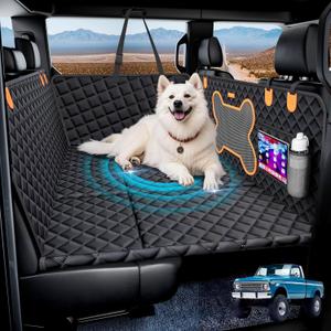 Truck Dog Seat Cover for Back Seat, Hard Bottom Dog Hammock Support to 450 lbs, Waterproof & Scratch-Proof Pet Bed Extender for Full Size Crew Cab Truck SUVs F150/RAM1500/Silverado, Black