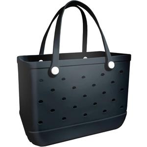 Beach Bag X Large Rubber Beach Tote Bag, Waterproof Washable Open for Women Croc Bag Hand Bag for Beach Pool Yoga, Black