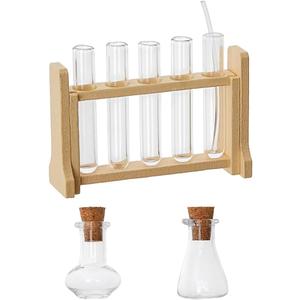 Dollhouse Mini Glass Test Tube Dollhouse Science Sets Miniature Glass Tube Tiny Wood Test Tube Rack Micro Landscape Experiment Ornament for Dollhouse Decor