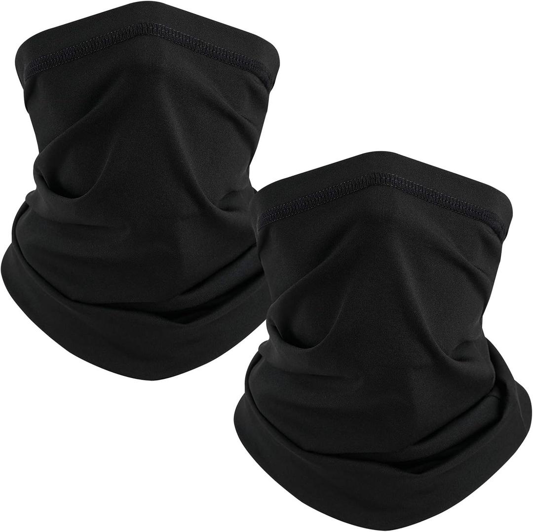 TICONN Neck Gaiter Face Cover Scarf, Neck Warmer Breathable Sun & Wind-Proof For Skiing Fishing Hiking Cycling (Black, 2pk)