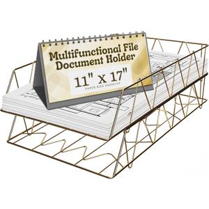Performore 11x17 Stackable Metal Paper Tray Organizer, 2-Tier Wire Desk Trays for Office & Home, Gold File Holder for Documents, Mail, Folders & Tabloid-Size Paper