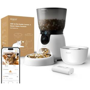 ARENTI Automatic Cat Feeder and Water Dispenser with Camera, 2K Adjustable View & Invisible Privacy Mode, 4.5L Cat Food Dispenser Fountain Combo, 5G/2.4G WiFi, 2-Way Audio, AI Alerts, Battery Backup