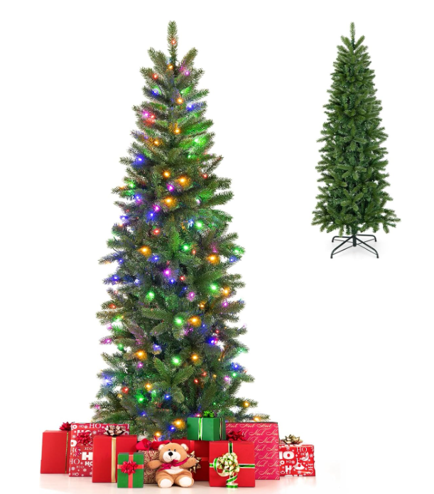 GOFLAME 5ft Pre-lit Pencil Christmas Tree Artificial Christmas Tree with 180 LED Lights