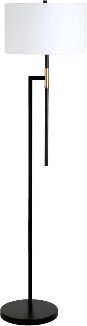HomeRoots 63" Black Traditional Shaped Floor Lamp with White Frosted Glass Drum Shade