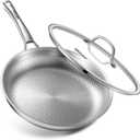 Titanium Pan, 12 Inch Pure Titanium Hammered Pro frying pan with Lid, Non-Toxic Skillet for Cooking, PFAS/PFOA/PTFE Free Cookware, Dishwasher&Oven Safe, Kitchen Induction Compatible