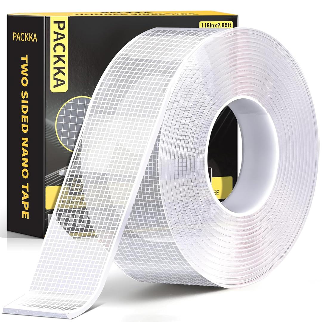 2 x 1.18IN*9.85 FT Nano Grip Tape Double Sided Tape Heavy Duty, Clear Mounting Tape Picture Hanging Adhesive Strips, Wall Tape for Poster, Rug, Picture Hanging, Office&Outdoor