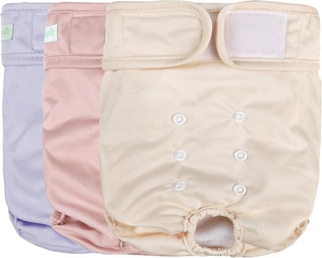 wegreeco Washable Reusable Premium Dog Diapers,Pack of 3,Small Dog Puppy & Doggy Diapers Female,Dog Period Panties Diapers Female in Heat Morandi-3 M (Medium (12"-15" Waist))