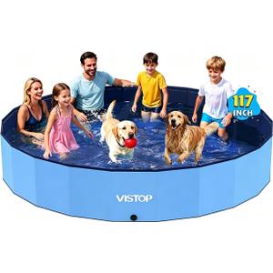 VISTOP Jumbo Foldable Dog Pool, Hard Plastic Shell Portable Swimming Pool for Dogs Cats and Kids Pet Puppy Bathing Tub Collapsible Kiddie Pool (117inch.D x 15.7inch.H, Blue)