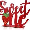 Strawberry Theme Birthday Party Wooden Centerpiece Signs Berry Sweet One Letter Sign Table Topper for Baby Girls Strawberry 1st Birthday Party Photo Props Favors Supplies