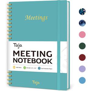 Taja Meeting Notebook for Work Organization - Work Planner Notebook with Action Items, Agenda Planner for Note Taking, 160 Pages (6.9" X 9.9") Project Organizer for Men & Women - Blue