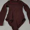 MEROKEETY Women's Long Sleeve Ribbed Knit Bodysuits Scoop Neck Slimming Fit Fall Trendy Sweater Tops (Large, Coffee)