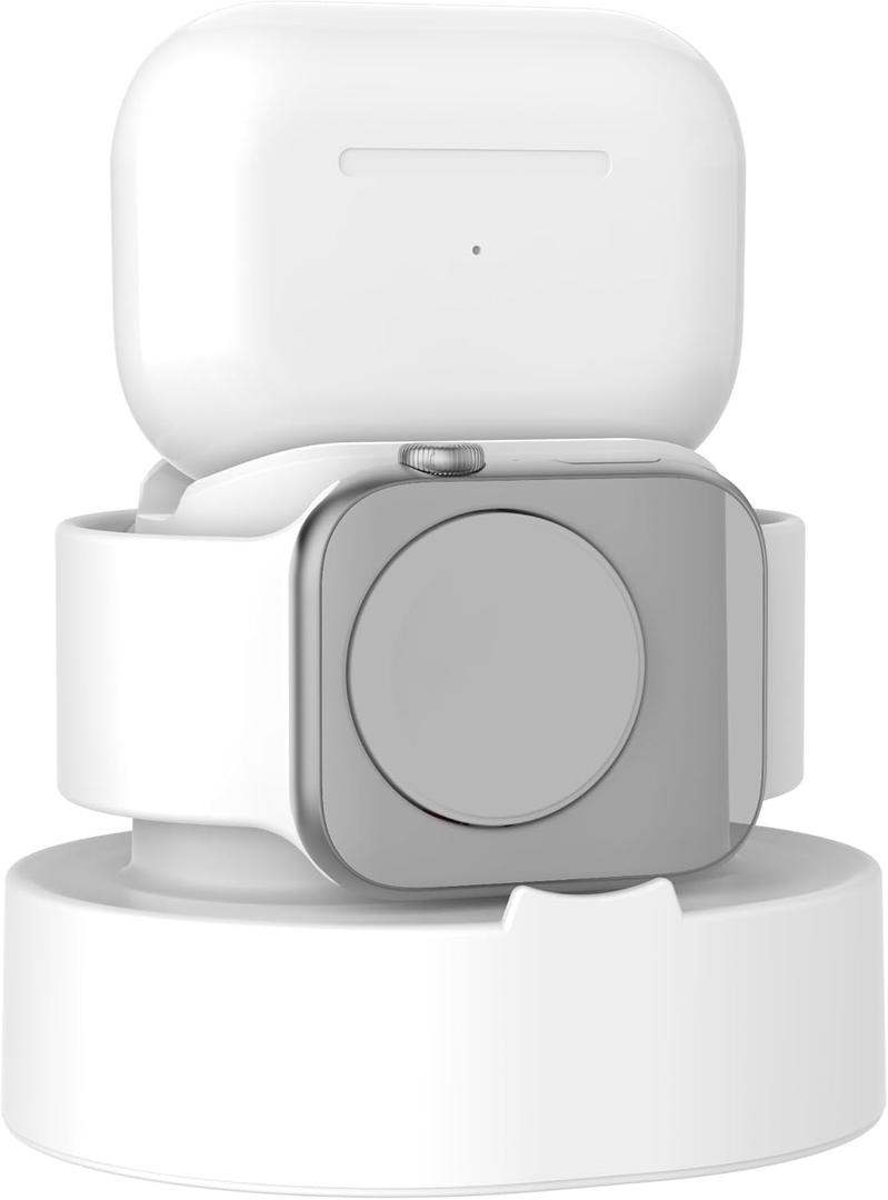 SOKUSIN Stand for Apple Watch Charger - iWatch AirPod 2 in 1 Charging Stand Holder Dock Compatible with Apple Watch Series 10 9 8 Ultra2 Ultra SE2 7 6 SE 5 4 3 2 and AirPods 1/2/3/Pro (White)