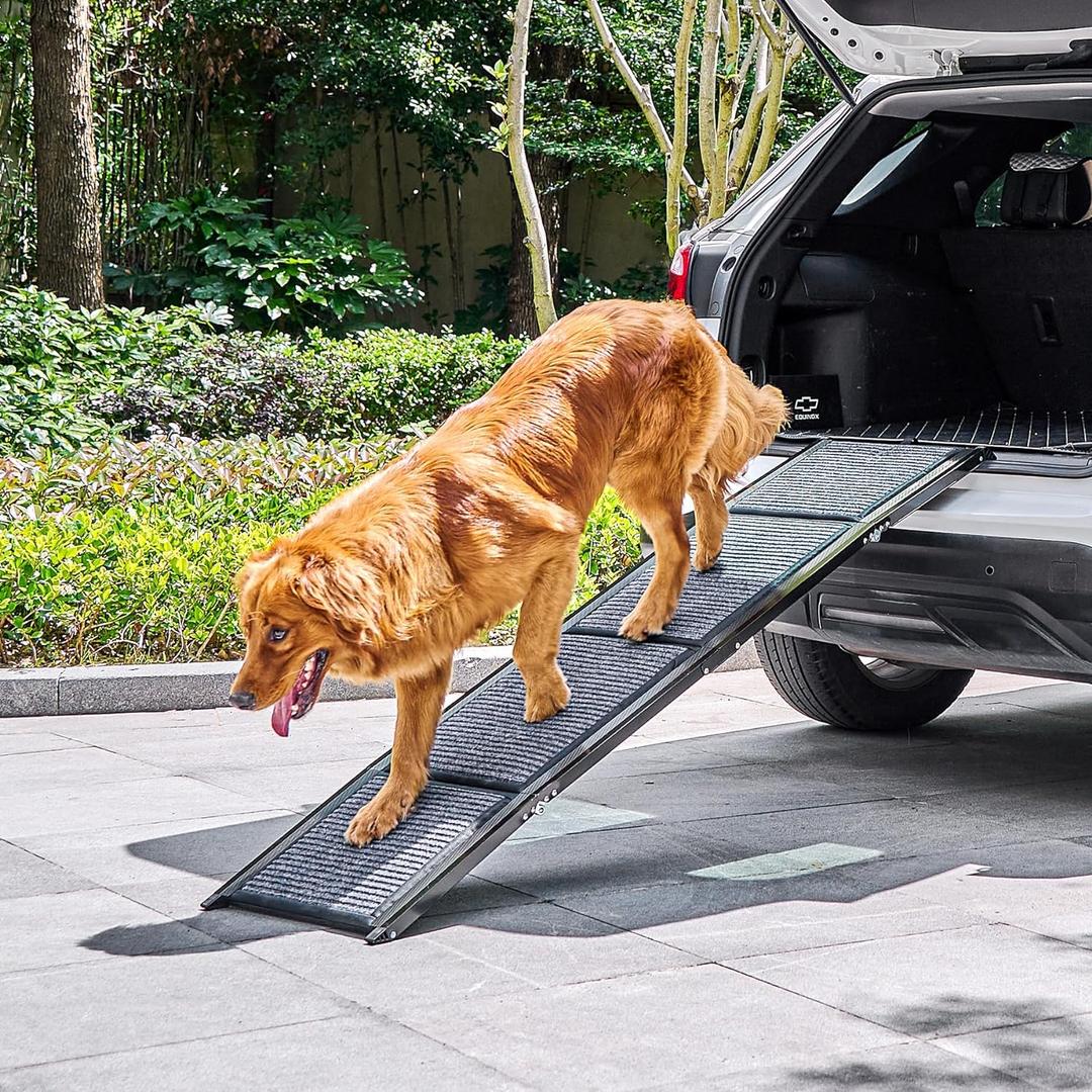 CWAWZ Dog Ramp for Car, 63" Folding Pet Ramp for Large Dogs up to 200 lb, 17" Wide Car Ramp for Dog, Portable Pet Stair Ramp with Nonslip Rug Surface, Outdoor Dog Ramp for Truck SUV High Bed Couch