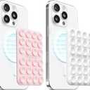 2Pack Magnetic Suction Phone Mount for MagSafe Case, Sticky Phone Grip Holder for iPhone, Removable Hands-Free Selfie/Video for TikTok Influencers, Women Girl Teen Gift, Light Pink & Classic White