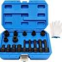 16PCS Impact Brake Caliper Socket Set, 1/2" Square Drive Brake Caliper Tool, High Torque 1/2" Drive Brake Adjusting Tool, Compatible with Porsche VW BMW Ford with Carrying Case & Gloves