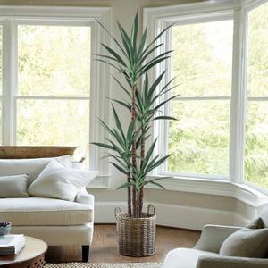 Artificial Agave Plant 6FT with 60 Leaves & 4 Trunks & Elegant Black Pot Faux Tall Floor Fake Large Modern Tree 70 Inch for Home Office Indoor Outdoor Decor Housewarming Gift (6FT, 1Pack)