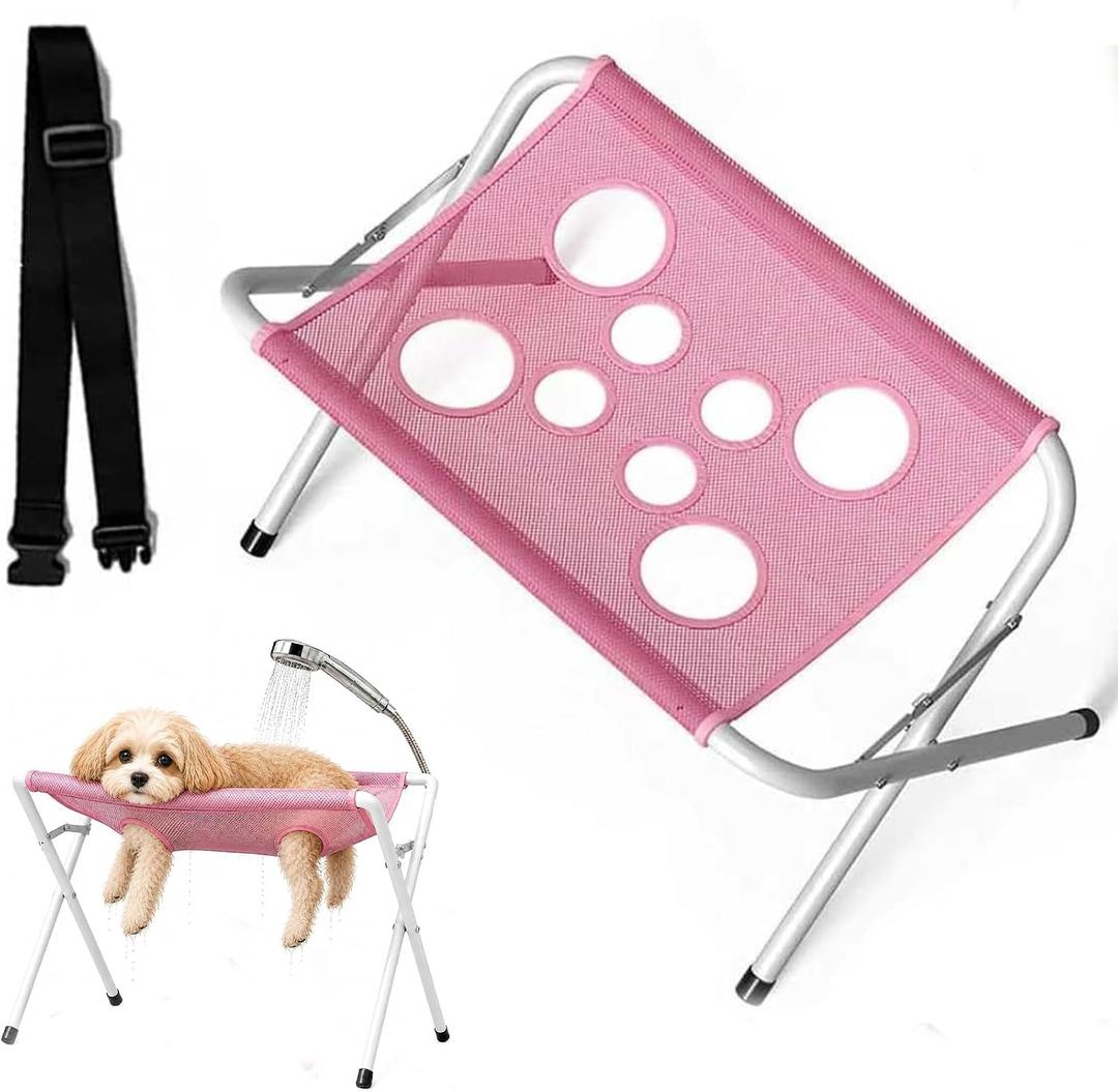 Dog Grooming Hammock with Stand, Pet Sling for Cats and Small Dogs(Pink)