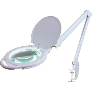 Neatfi Elite XL HD Super LED Magnifying Lamp, 3 Diopter with 12 Diopter, Dimmable, 3 Light Modes (3000K/4000K/6500K), Glare-Free, Adjustable Arm (White, 7-Inch Glass Lens with Clamp)