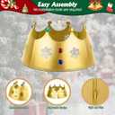 QEQEKAKA Metal Christmas Tree Collar Decorations 23Inch Gold Crown Christmas Tree Ring Collar 4-Panel Hollow Snowflakes & Acrylic Gem Inlays, for Xmas Home Indoor & Outdoor Holiday Party Decor