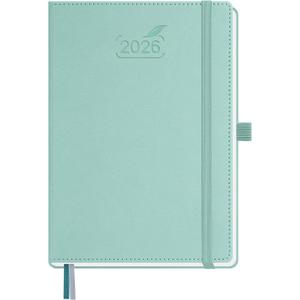 BEZEND 2026 Planner Weekly and Monthly (6" x 8.5") Daily Calendar with Hourly Timeslots & Tabs (Jan-Dec) Note & Expenses, Pen Holder, Inner Pocket, Vegan Leather Hardcover - Mint Green