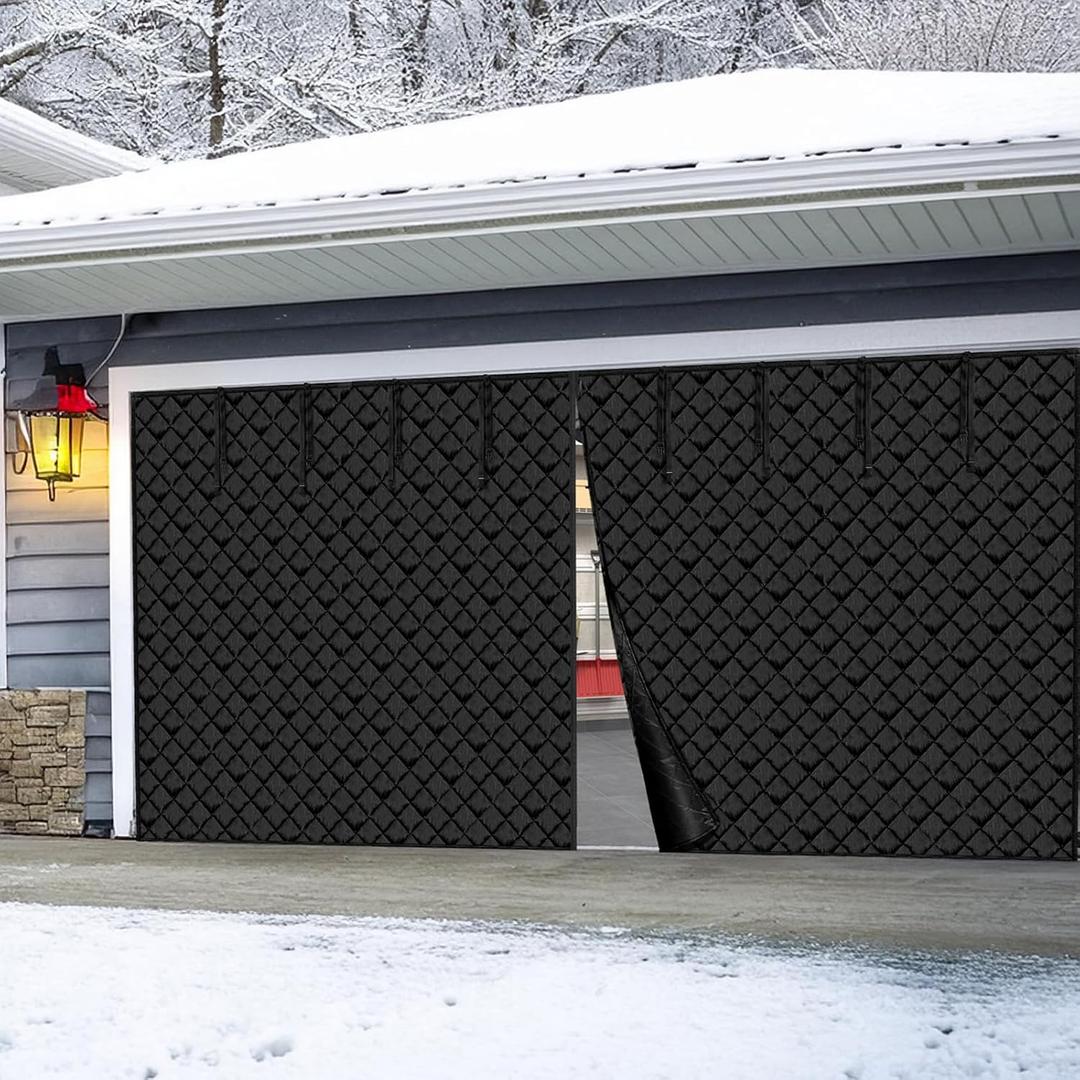 VEVOR Garage Door Screen for Winter, 16x7FT Garage Door Insulation Kit for 2 Car Garage, Magnetic Thermal Insulated Garage Door Curtain, Waterproof Windproof Soundproof Garage Door Cover (Black)