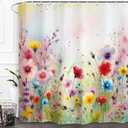 Baccessor Spring Summer Floral Shower Curtain Colorful Romantic Watercolor Wildflower Shower Curtain Polyester Fabric Bathroom Bath Home Decor Waterproof Weighted with Hooks 72 W x72 H Inch