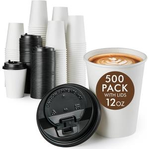 Vplus 500 Pack 12 OZ Paper Coffee Cups, Disposable 12 OZ Coffee Cups With Lids, Cold/Hot Drinking, For Home, Traveling, Stores, Office, And Events