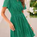 PRETTYGARDEN Womens 2026 Summer Short Dress V Neck Short Sleeve A Line Hollow Out Lace Ruffle Cute Casual Beach Party Dresses (Green, L)