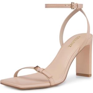 CELLENZ Strappy Women High Heels: Sexy Wide Heeled for Women Dressy - Nude Heel Prom Comfortable - Wedding Sandals Shoes Size 10
