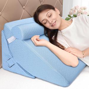Bed Wedge Pillow for Sleeping, 3PCS Wedge Pillow Set for After Surgery, Adjustable 7 &12 inch Pillow Wedges for Acid Reflux Relief, Back Pain Relief, Sleep Apnea, Sitting Up, Headboard (Light Blue)