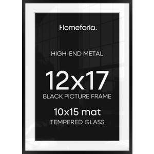 Homeforia 12x17 Picture Frame Black, High End Metal 12x17 Poster Frames with Mat 10x15 for Photo, 12 x 17 Black Frame Matted to 10 x 15 inch Print, 17x12 Thin Frame, Tempered Glass, Wall Kit, Set of 1
