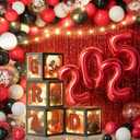 Ecomore Graduation Party Decorations Class of 2025-86 PCS Grad Party Supplies Includes LED Light Strings Balloon Block Boxes with Letters Foil Curtains Backdrop 2025 Balloon Garland Kit - Black Red