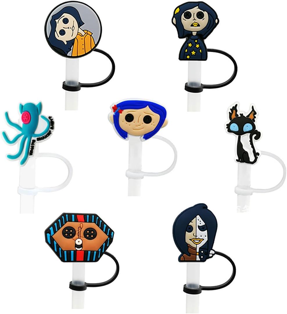7 PCS Silicone Anime Halloween Straw Covers, Reusable Straws, Cute Straw Tips, 7 Count