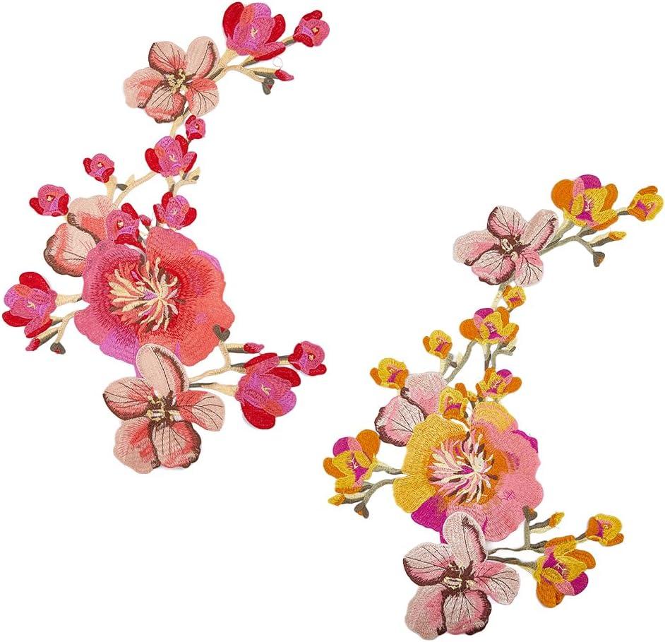 2Pcs Peony Flower Embroidered Patch Sew on Patch Applique Big Repair Patch for Clothes Dresses Bag Pants Hats DIY Craft Decorative 23.613.39''