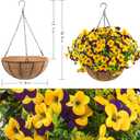 lovemoon 2 Set Artificial Outdoor Pansies Flowers with Hanging Baskets, 2 Hanging Planters with 24 Pcs Silk Pansy Flowers for Spring Easter Decorations Porch Patio Home Decor (2, Purple, Yellow)