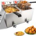 Valgus Dual Tanks Commercial Deep Fryer Electric 1700W 120V 26L Large Capacity Stainless Steel Countertop Kitchen Frying Machine with Basket & Lid, Drain System for Home Kitchen and Restaurant (13L+13L)