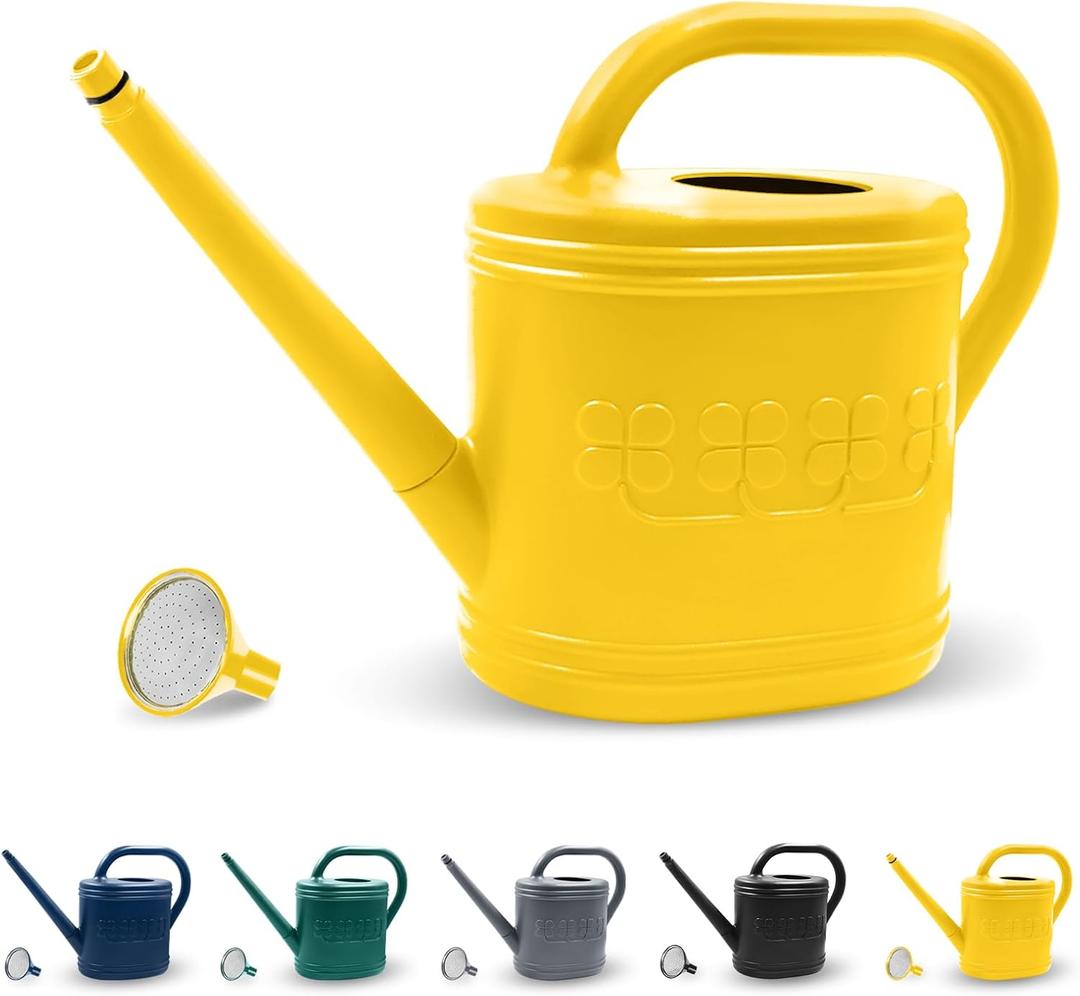 2 Gallon Watering Can, Outdoor Watering Can for Plants, Garden Water Can with Removable Long Spout and Stainless Steel Sprinkler Head, Large Water Can for Greenhouse (Yellow, 2 Gallon)