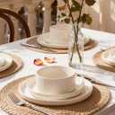 Line Porcelain Dinnerware Set, dish set for 8, Creamy White