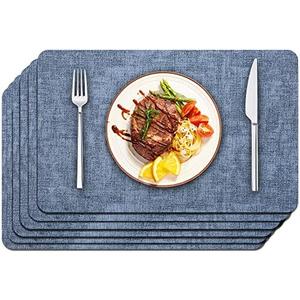 Maxpearl Faux Leather Placemats Set of 6 - Waterproof - Wipe Clean - Heat Resistant - Anti Slip Dining Table Place Mats, Suitable for Indoor & Outdoor Use, 17’’×12’’, Blue