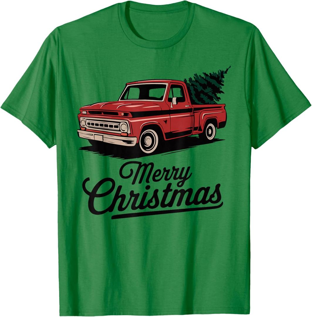 Red Pickup Truck Christmas Tree Vintage Christmas Men Women T-Shirt Small