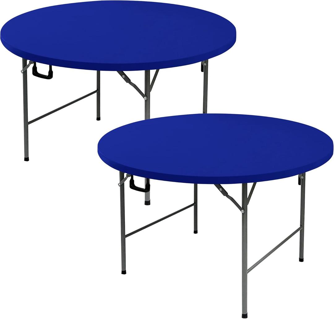 Fitted Round Table Covers 48 Inch-2 Pack Royal Blue Elastic Spandex Table Cloth-Small Stretch Folding Circle Tablecloths Topper Cap for Kitchen Dining Commercial Party Picnic Event Banque