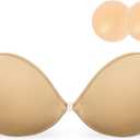 Wingslove Adhesive Bra Reusable Strapless Self Silicone Push-up Invisible Sticky Bras for Backless Dress (Beige, S)