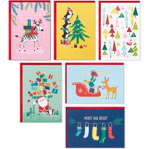 Hallmark Boxed Christmas Cards Assortment, Colorful Vintage (6 Designs, 24 Cards with Envelopes)