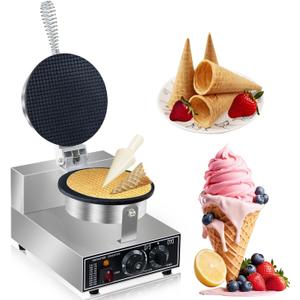 110V Electric Ice Cream Cone Maker 1300W Commercial Waffle Cone Machine 1300W Electric Stainless Steel Egg Cone Baker Non Stick coating with Temp & Time Control for for Restaurant Bakeries