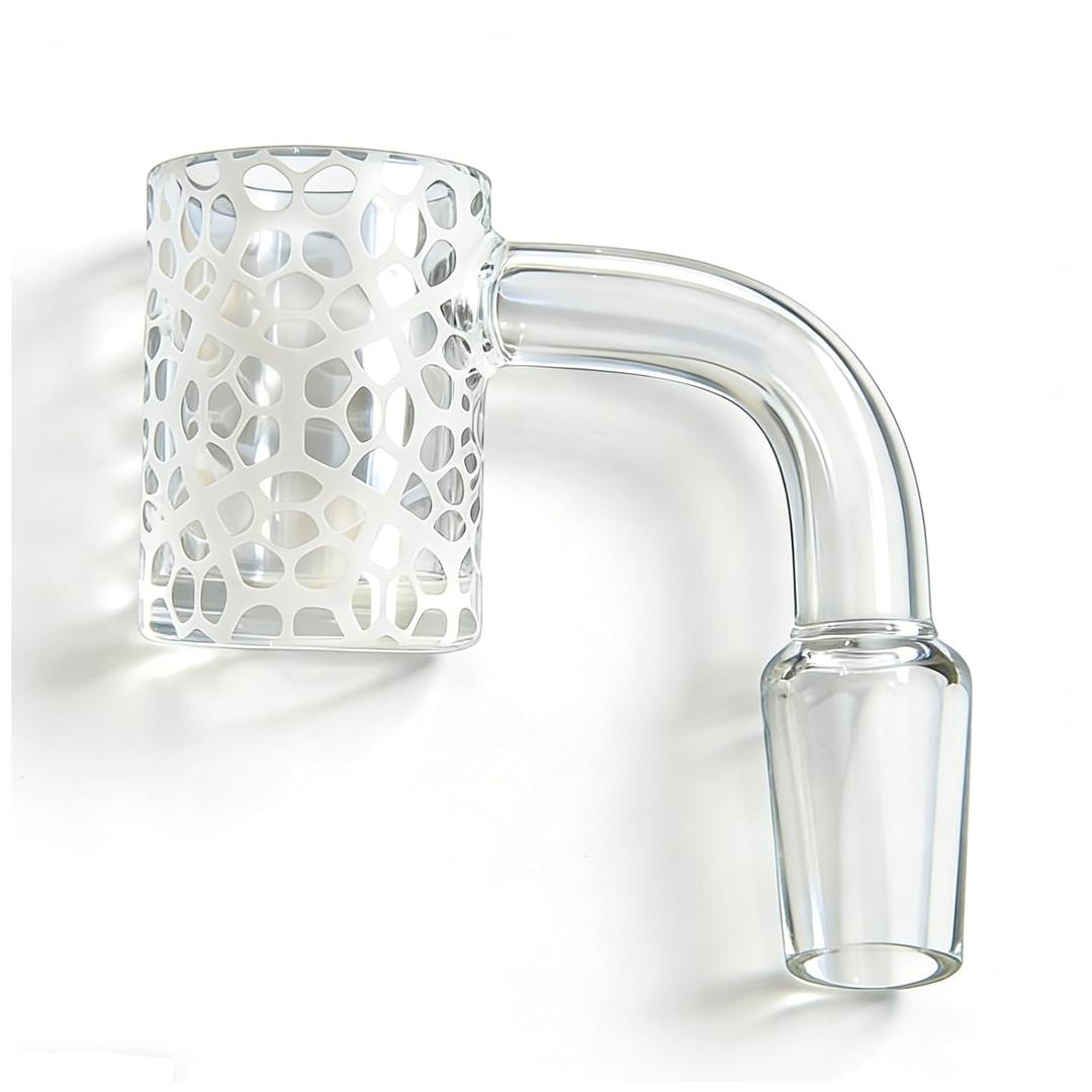 14mm Laboratory Glass Funnel Set, 100% Quartz Material1-Inch Wide with Right-Angle Buffer Zone for Chemical Filtration (Grid Pattern)