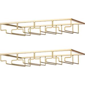 Wine Glass Rack - Under Cabinet Stemware Wine Glass Holder Glasses Storage Hanger 2 Pack Metal Organizer for Bar Kitchen 4 Rows Gold