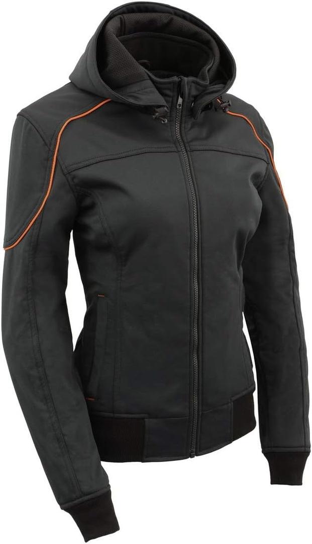 Milwaukee Leather MPL2764 Women's Black Soft Shell Armored Motorcycle Racing Style Jacket with Hoodie (Large)