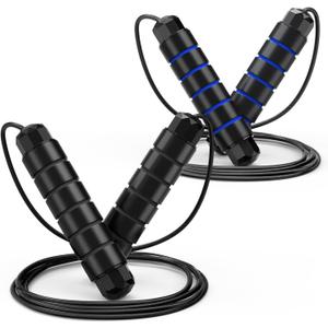 Jump Rope, Tangle-Free Rapid Speed Jumping Rope Cable with Ball Bearings for Women, Men, and Kids, Adjustable Steel Jump Rope with Foam Handles for Home Gym Exercise Fitness Workout Equipment & Slim Body (Black+Blue)