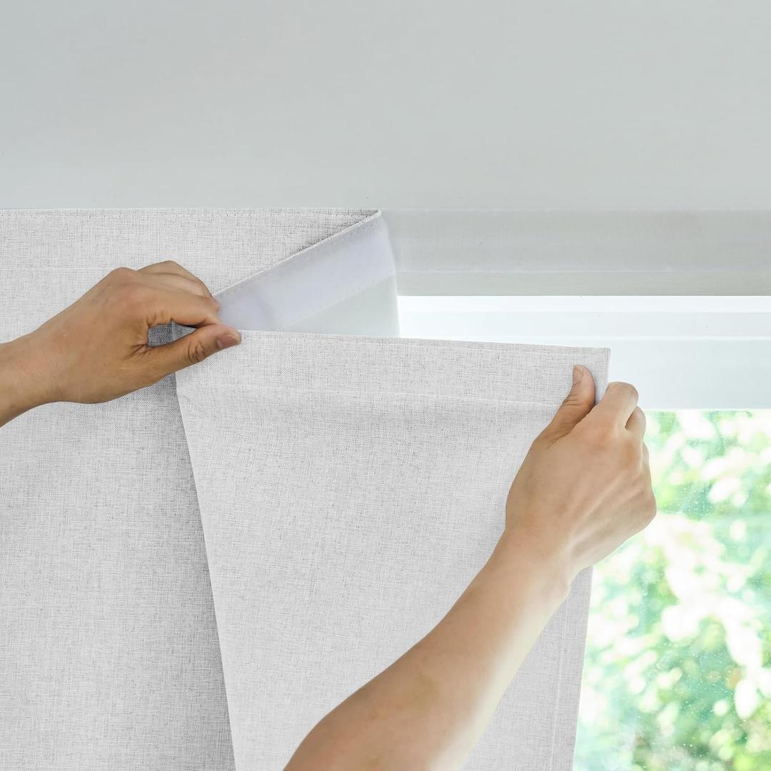 100% Blackout French Door Curtain,Adhesive, No Drilling Required,Small Curtains Designed for Installation On Doors (Grayish White - W25  L40 in)